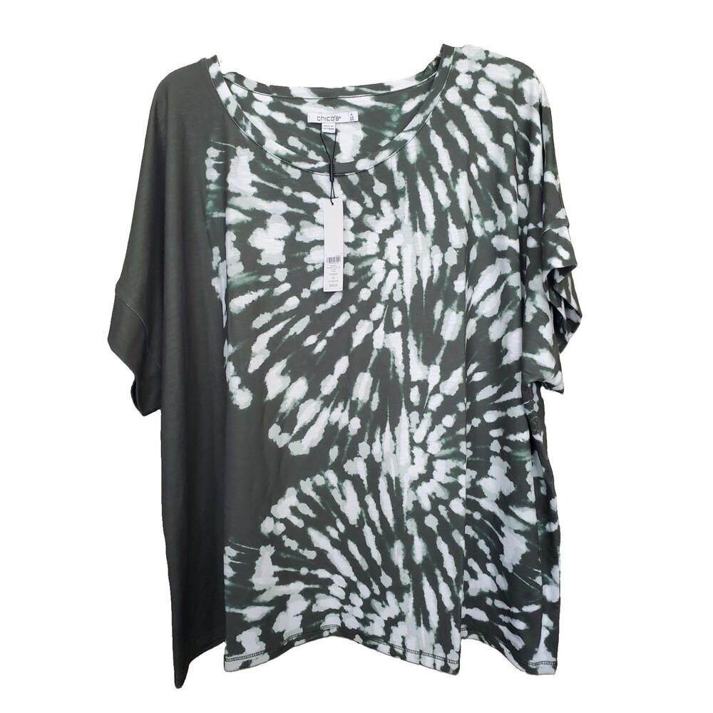 Chico's Zenergy Olive Green Tie-Dye Short Sleeve T-Shirt Size 4 (XXL) NWT